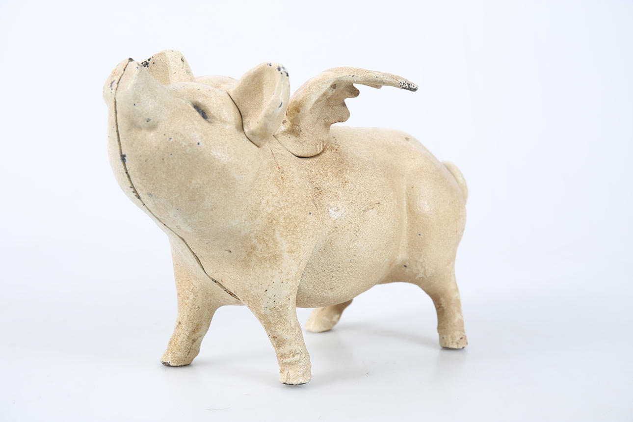 Sparschwein, Metall, Schwein mit Flügeln, 1900-2000.