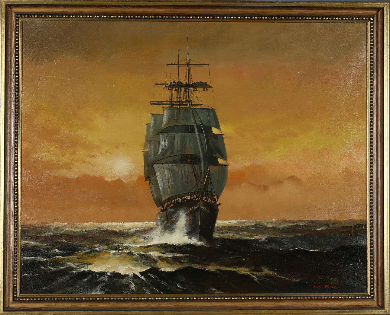 DION PEARS. Sailing ship, oil on canvas, signed.