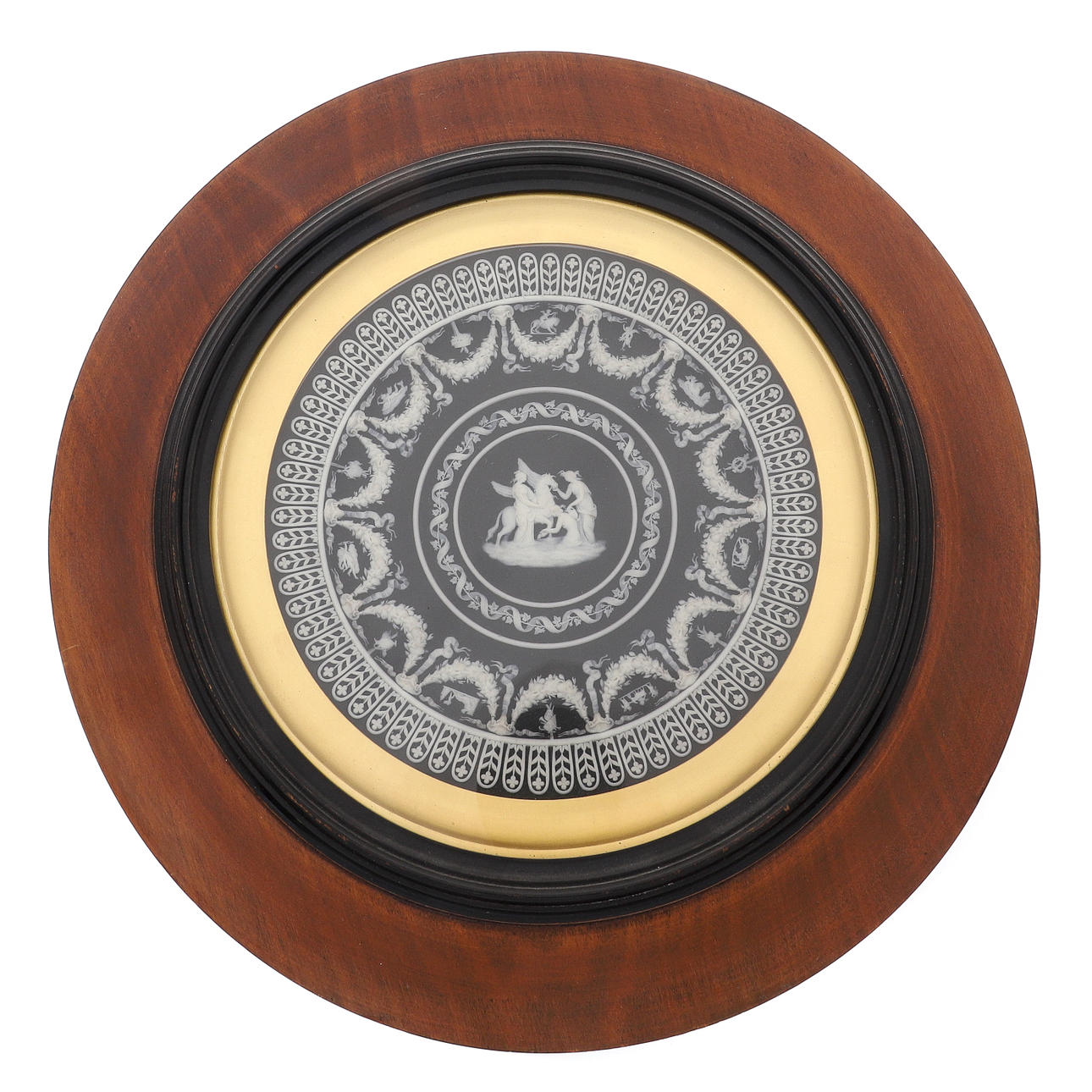 EN WEDGWOOD SVART JASPIS DOPP CIRKULÄR PLACK.