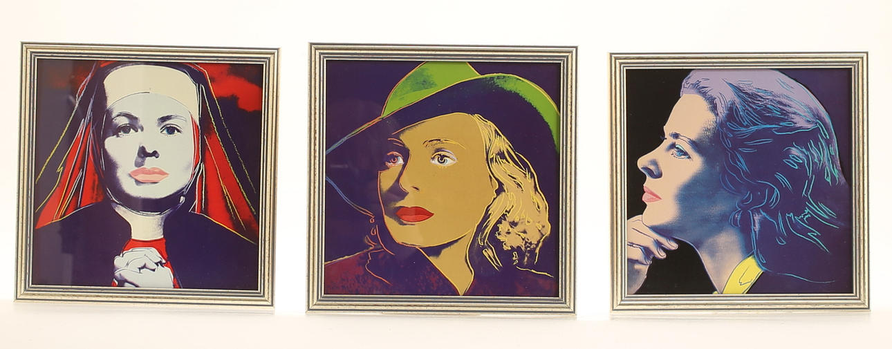 ANDY WARHOL. Efter, tryk, 3 stk., Ingrid Bergman, Galleri Börjesson.
