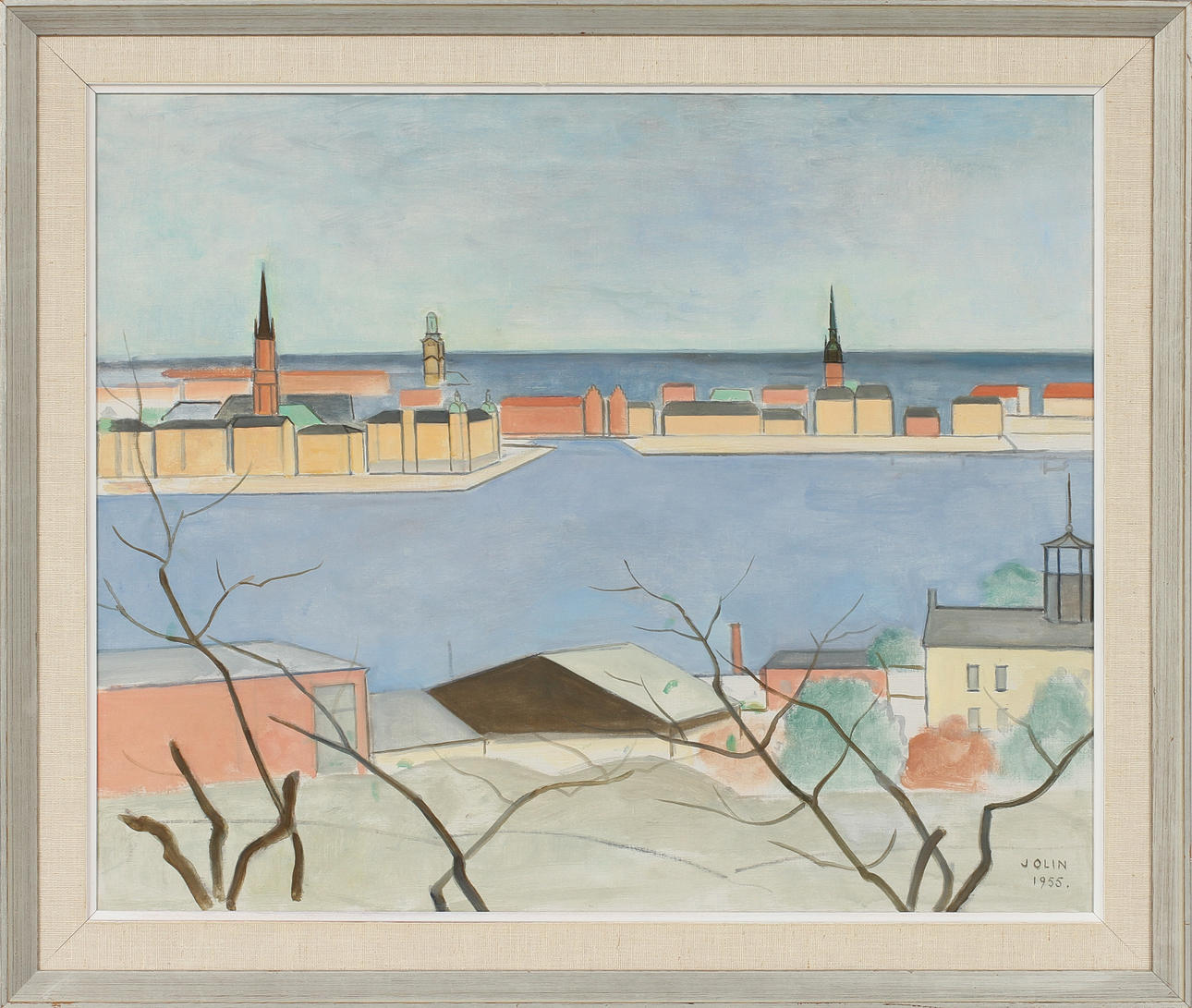 EINAR JOLIN (1890-1976). Utsikt från Söder mot Riddarholmen. Olja på duk. Signerad och daterad Jolin 1955.