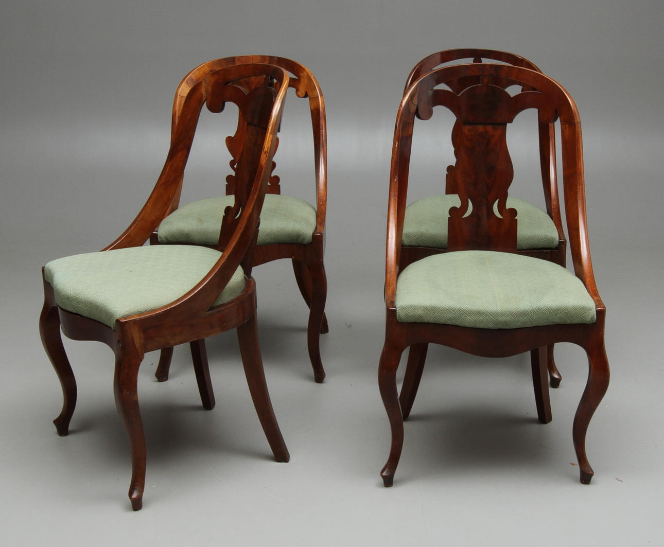 STOLAR, 3 + 1 st, sk. Göteborgsstolar, mahogny, 1800-tal.