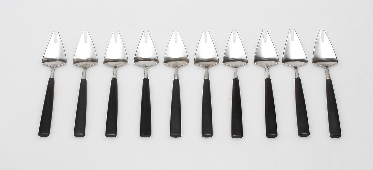 BESTICK, 10 st. Vickningsgafflar, "Piruett", Pierre Forsell, Gense, 1955.