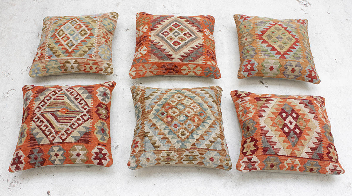 KUDDARFODRAL, 6 st, Kelim, Uzbak, ca 45 x 45 cm.