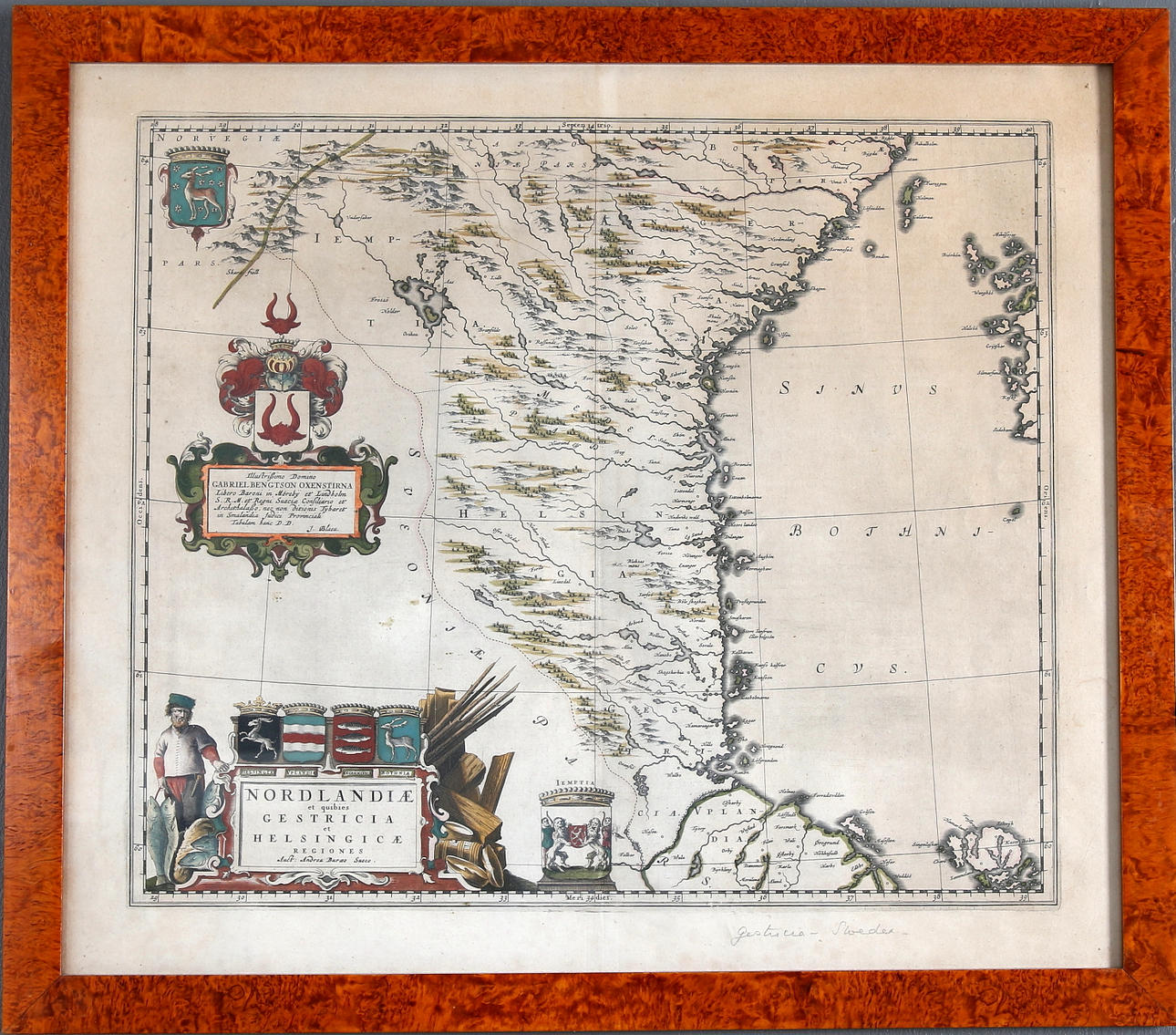 KARTA, etsning, "Nordlandiae", J Blaeu, 1660.