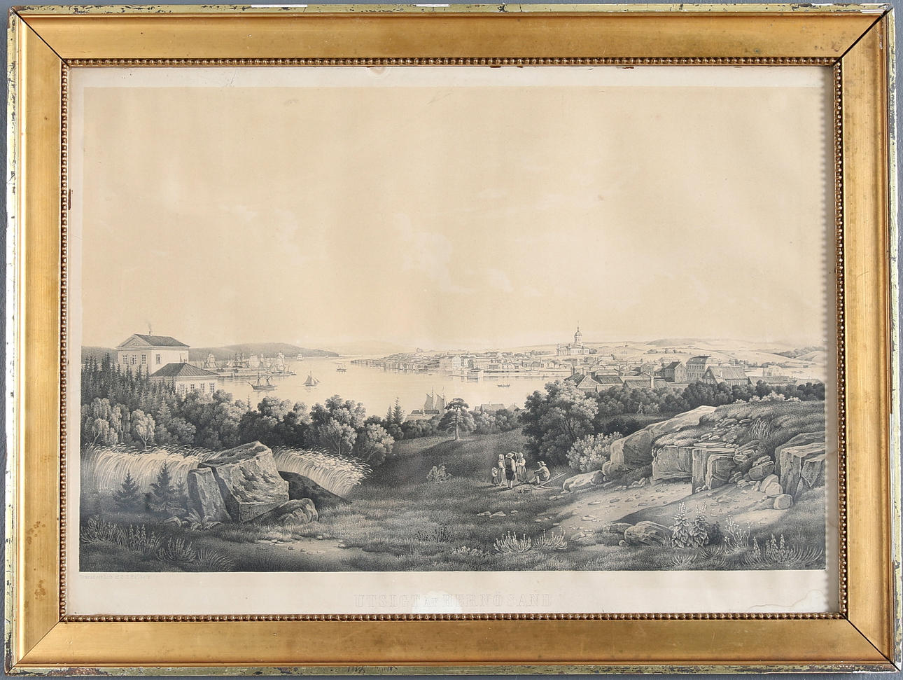 C.S. HALLBECK. Litografiskt tryck, "Härnösand", 1800-talets andra halva.