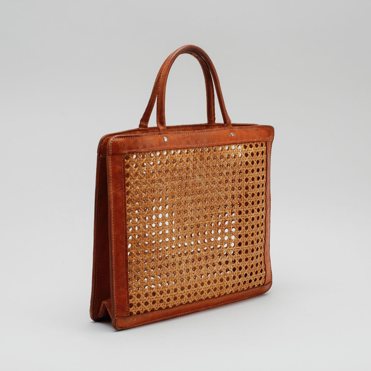 BAG, HANDBAG, leather/rattan, Probably Palmgrens.