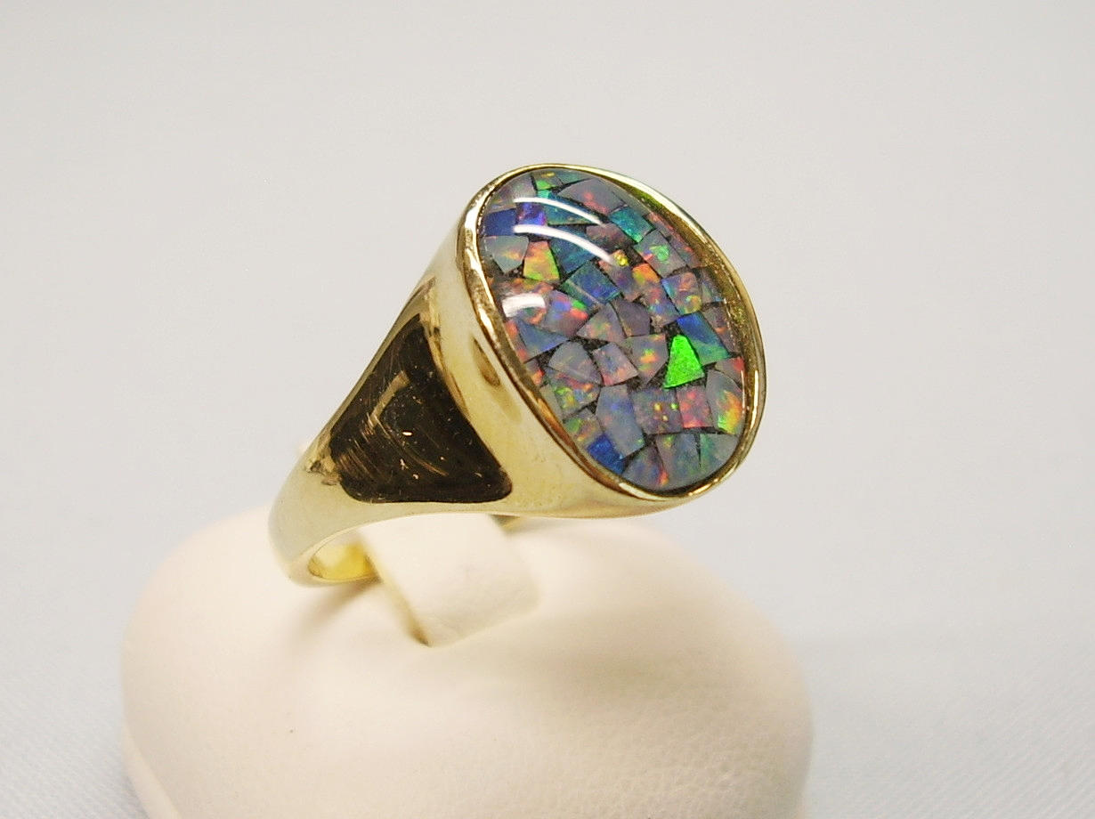 OPAL RING SILBER VERGOLDET signiert BERNHARD CONRADT.