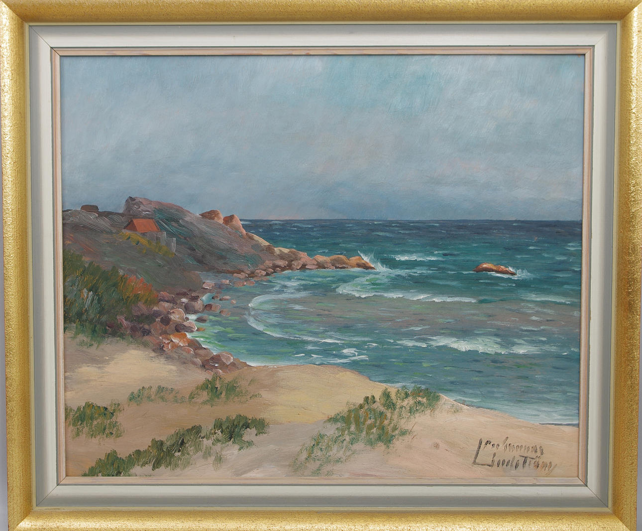 PER GUNNAR LINDSTRÖM. Kustparti, olja på pannå, signerad.