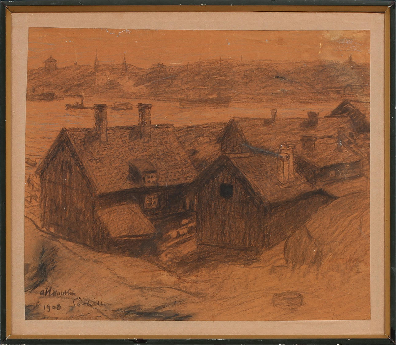 OTTO HOLMSTRÖM, teckning, sign o dat 1908.