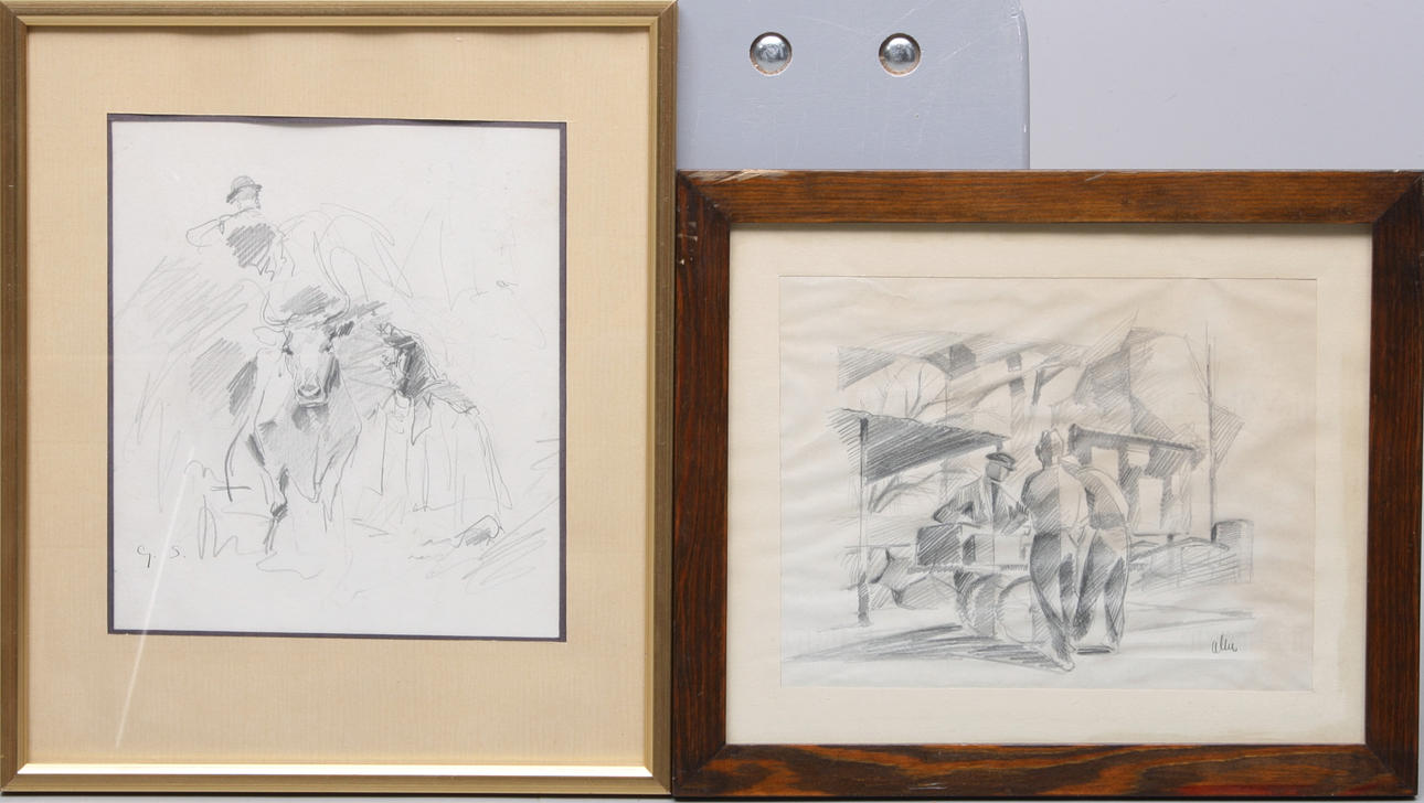 BLYERTSTECKNINGAR, 2 st, signerade, G.S, samt otydlig signatur.