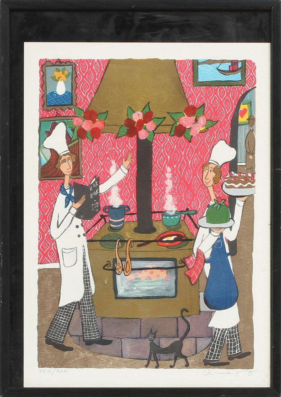 MARIKA LANG. färglitografi, sign o numr.