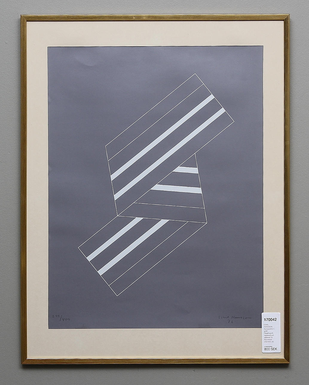 ESKIL HANSSON. Komposition i grått. Färglitografi, signerad och daterad 76. Numrerad 242/400.