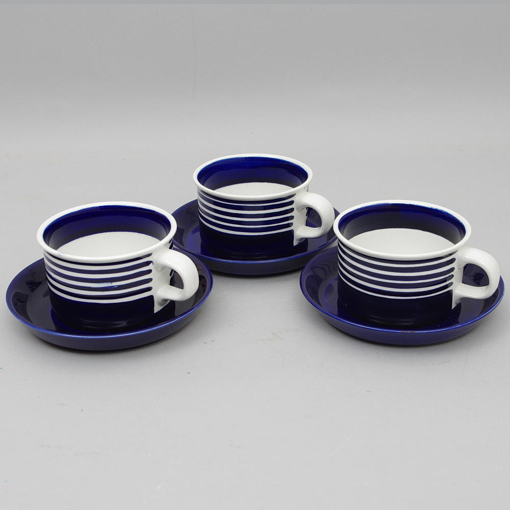 3 KOPPAR MED FAT, "Kobolt", Kerstin Björquist, Gustavsberg.