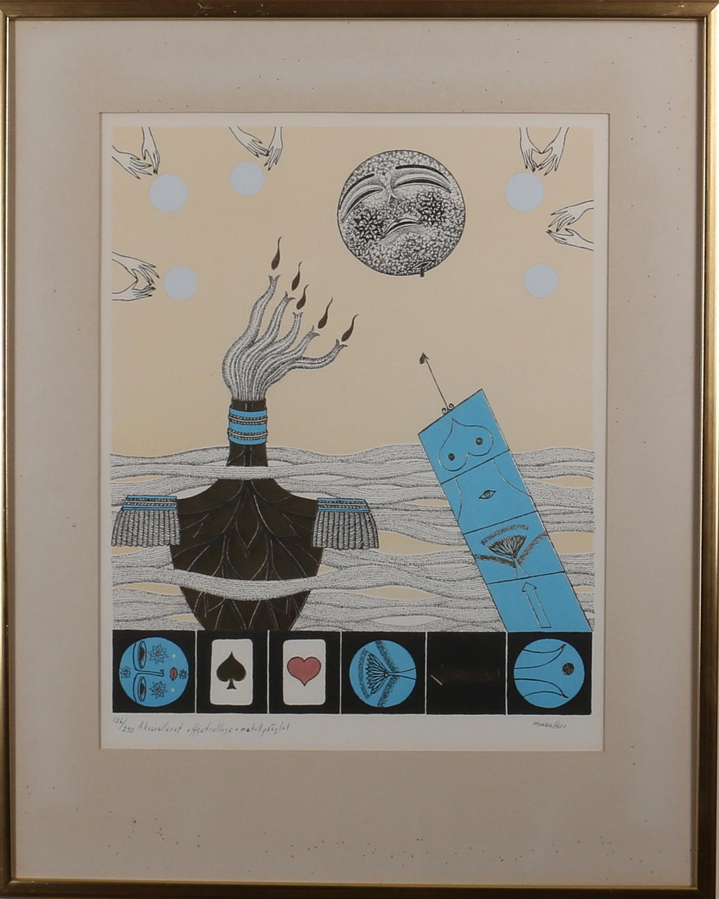 MAX WALTER SVANBERG. Imagnistiskt landskap. Akvarellert offsettryck med metallprägling. Signerad Max Walters i trycket. 126/250.