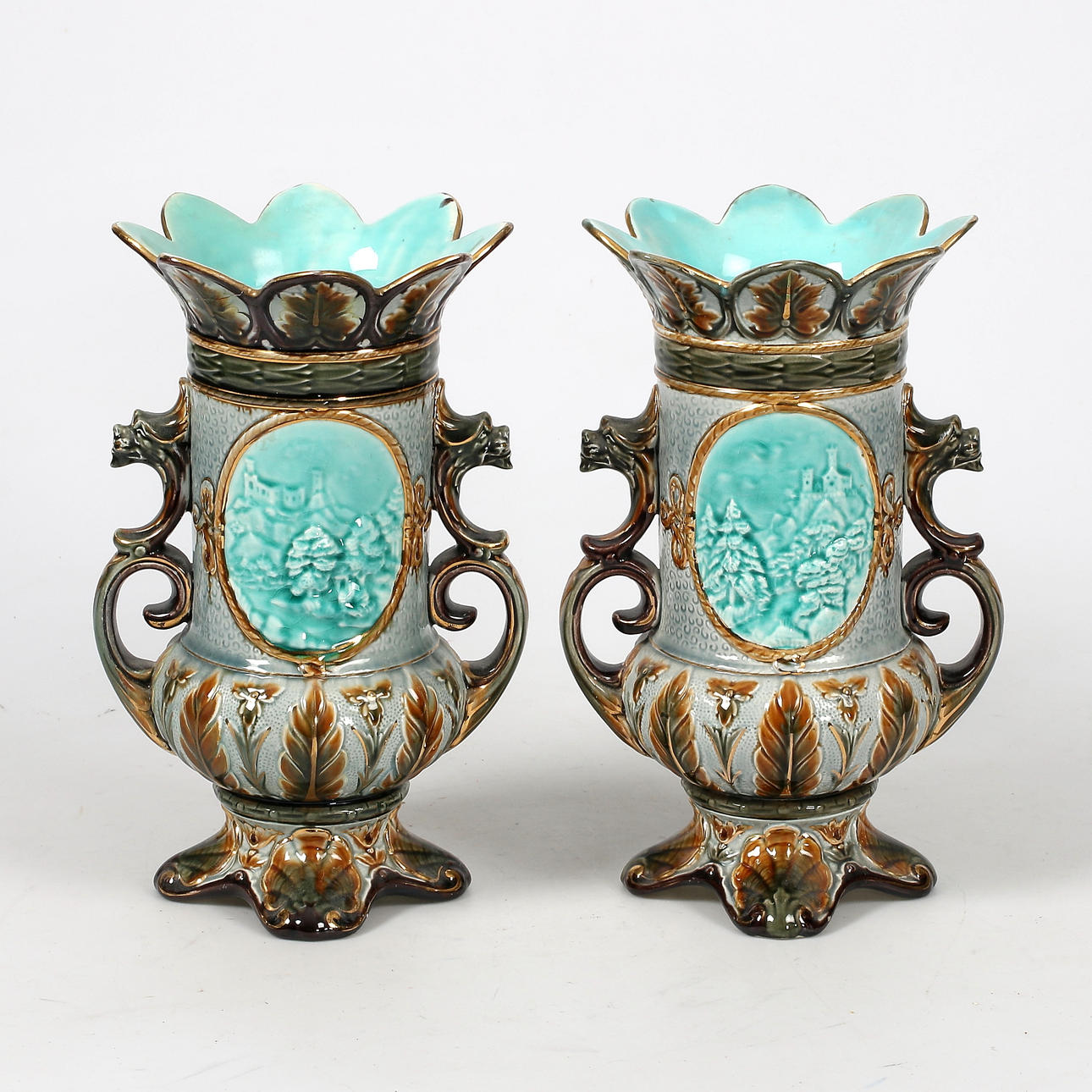 VASER, ett par, majolika, Rörstrand, 18/1900-tal.