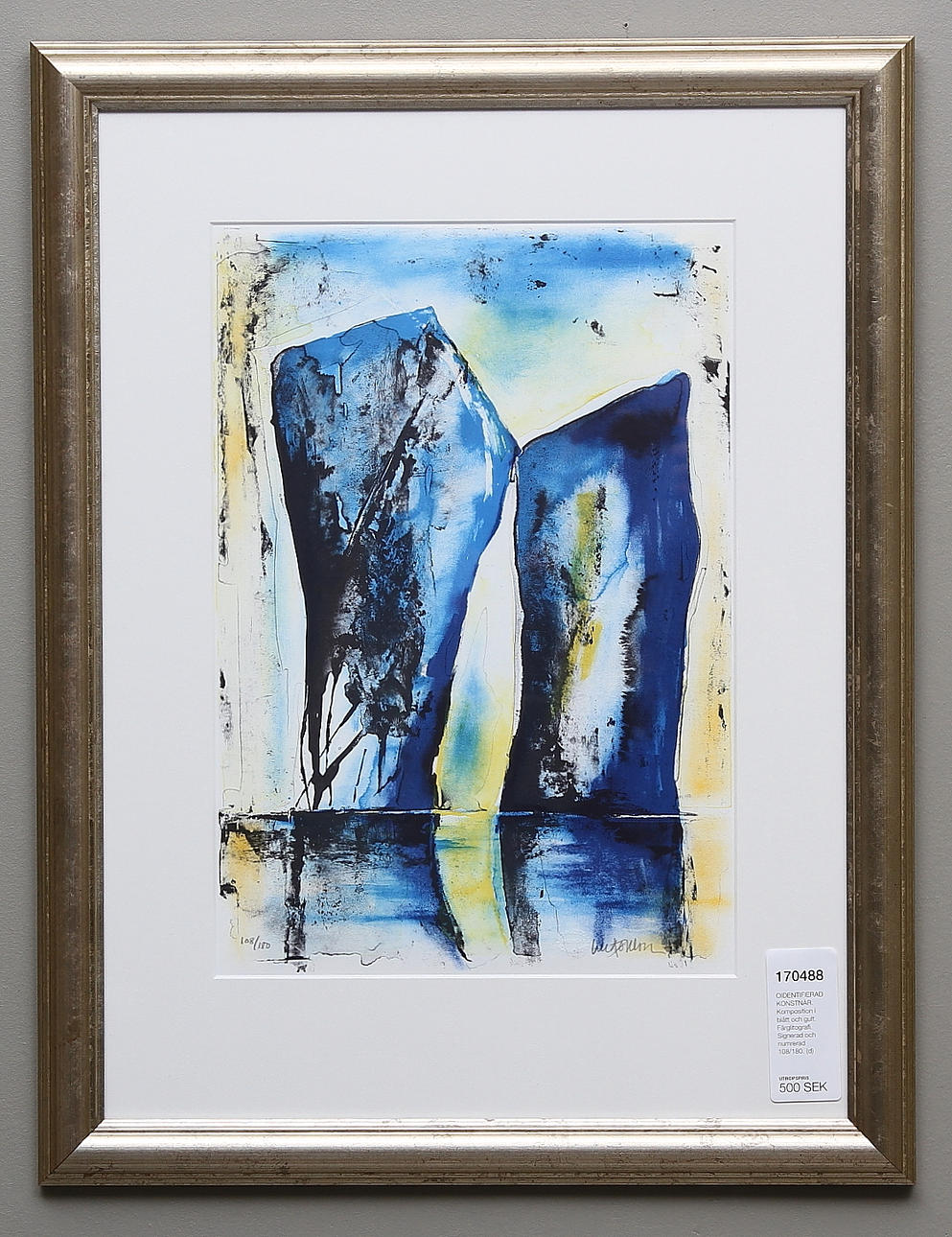 ULLA OHLSON. Komposition i blått och gult. Färglitografi. Signerad och numrerad 108/180.