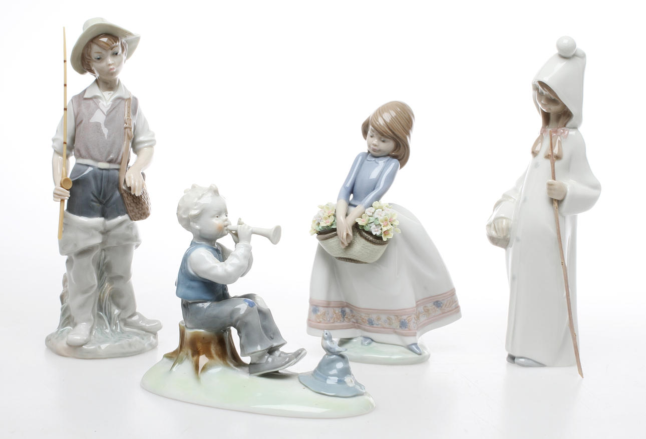 FIGURINER, 4 st, porslin, Ilmenau samt Lladro.