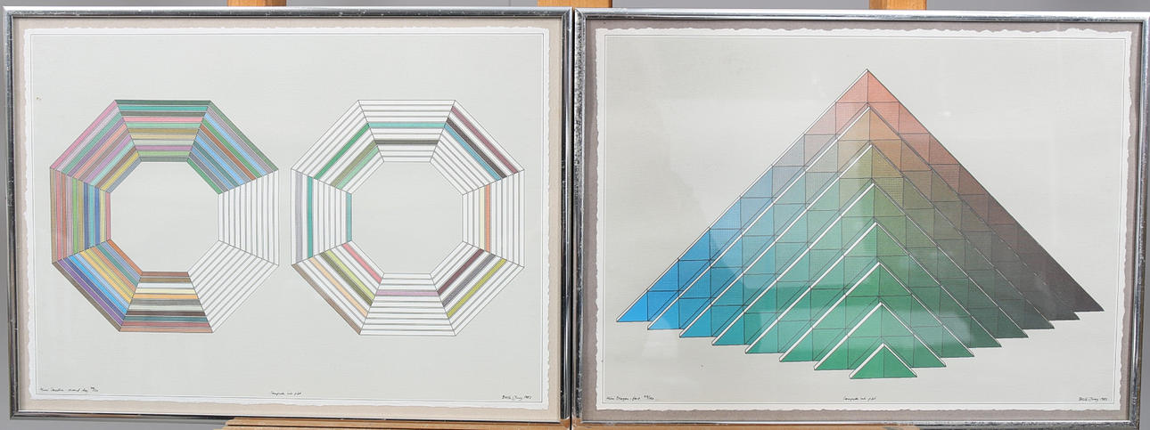 HOLGER BÄCKSTRÖM OCH BO LJUNGBERG. Computer ink plot, , 2 stycken, numrerade, signerade Beck o Jung, daterade 1983.