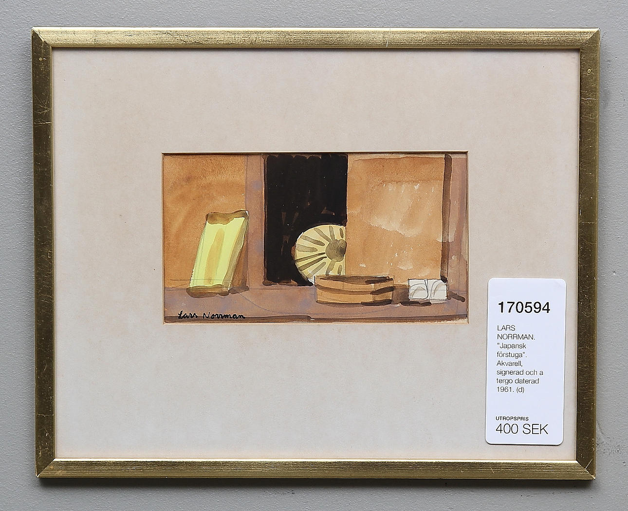 LARS NORRMAN. "Japansk förstuga". Akvarell, signerad och a tergo daterad 1961.