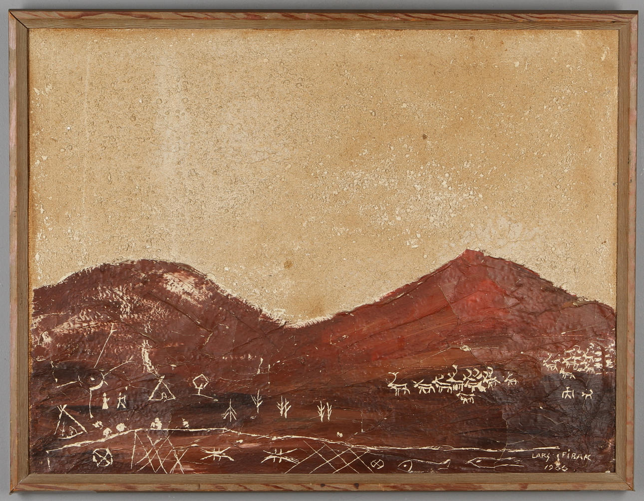 LARS PIRAK. Komposition med renar och fjäll, blandteknik, signerad och daterad 1966.
