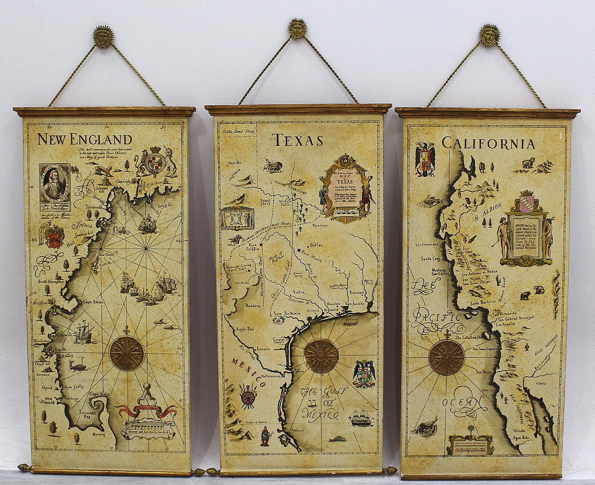 KARTOR nya världen, Califonia, New England, Texas.