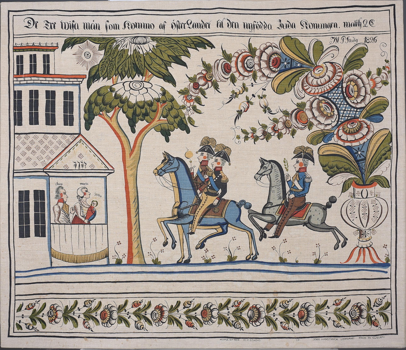 VÄGGBONAD, textil, Jobs Handtryck, Leksand, kopia efter M.P. Stadig.