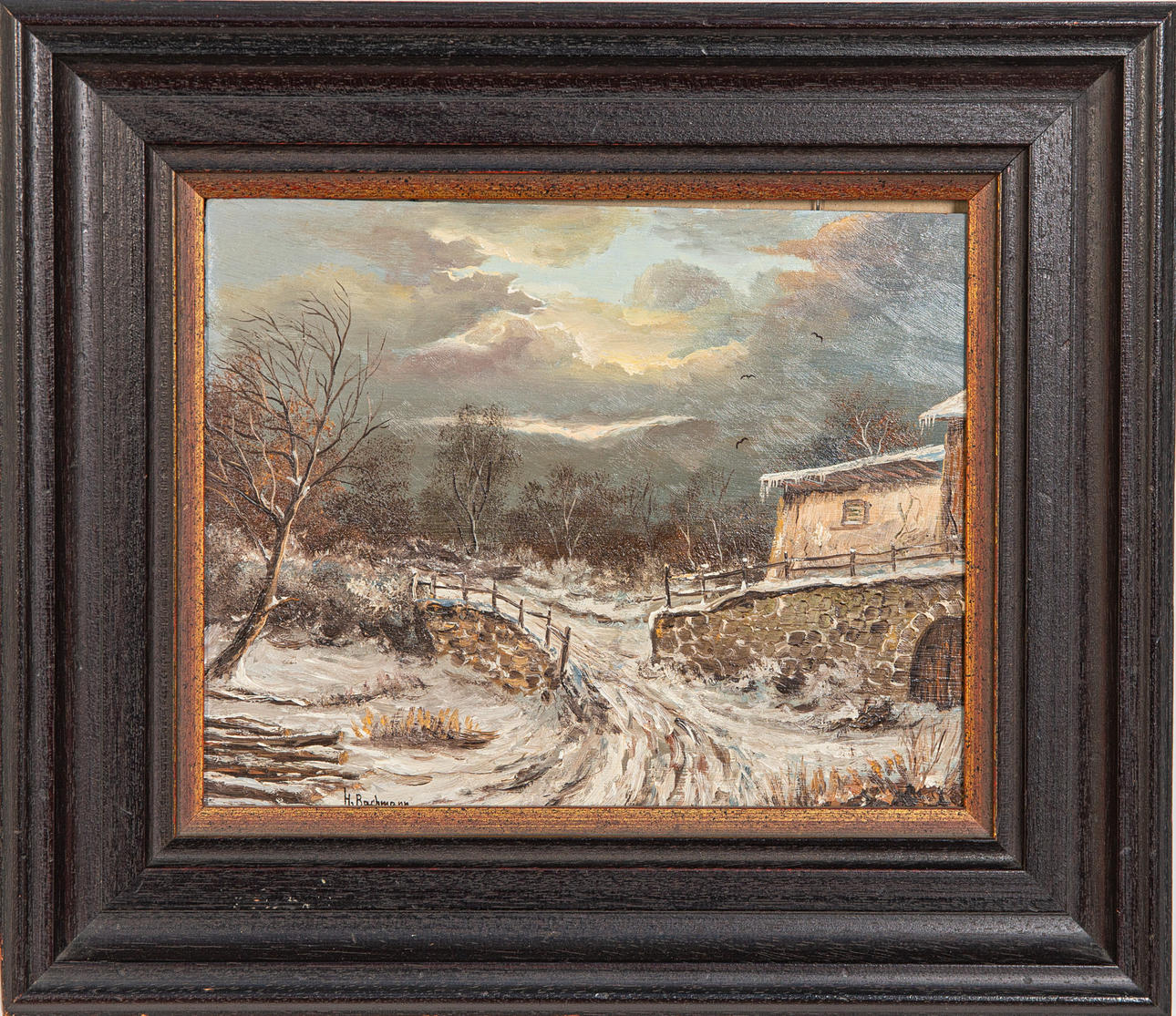 H. BACHMANN. H. Bachmann, painting, winter landscape.
