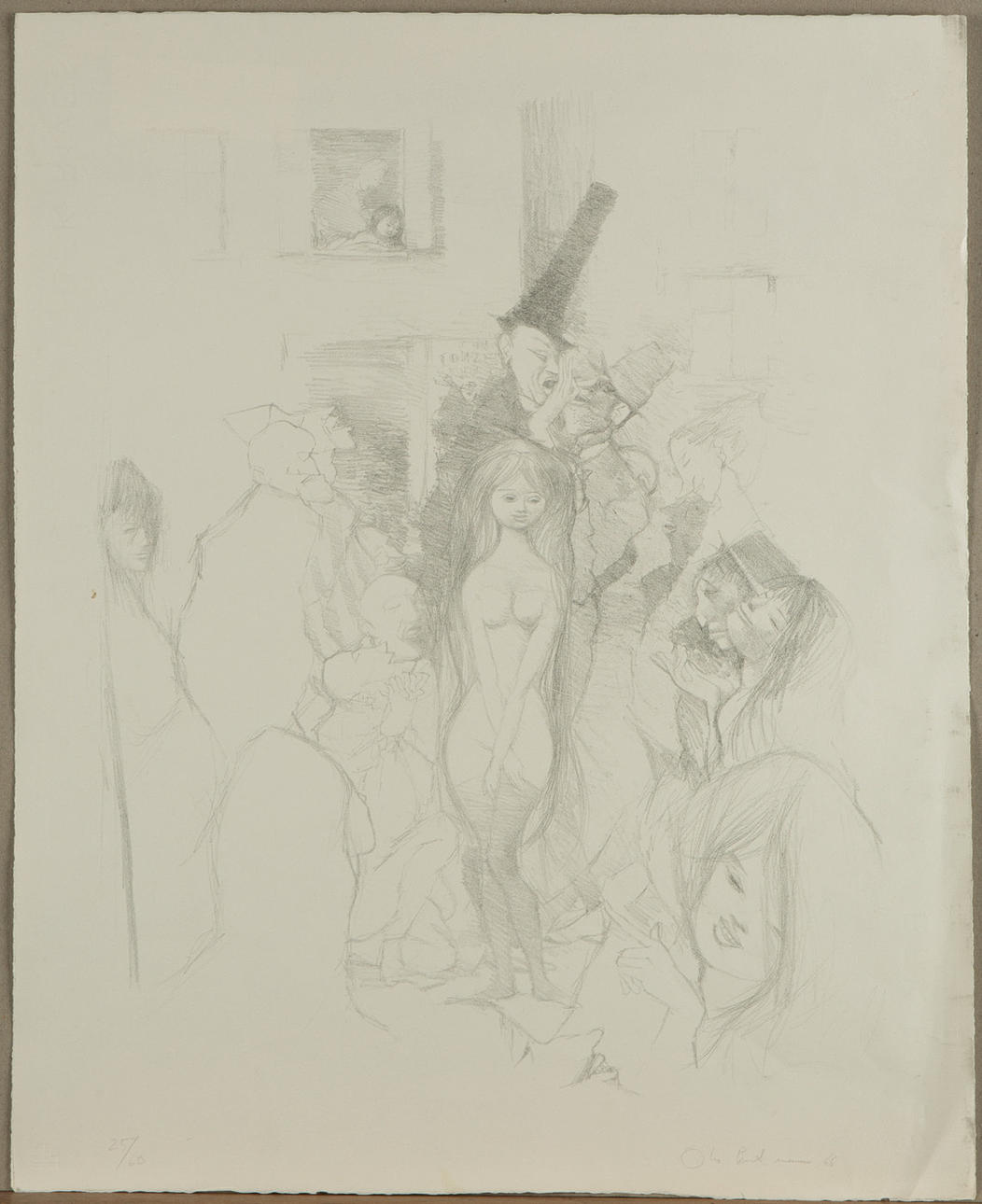 OTTO BACHMANN. Otto Bachmann, tegning, nøgen kvinde, 1966.