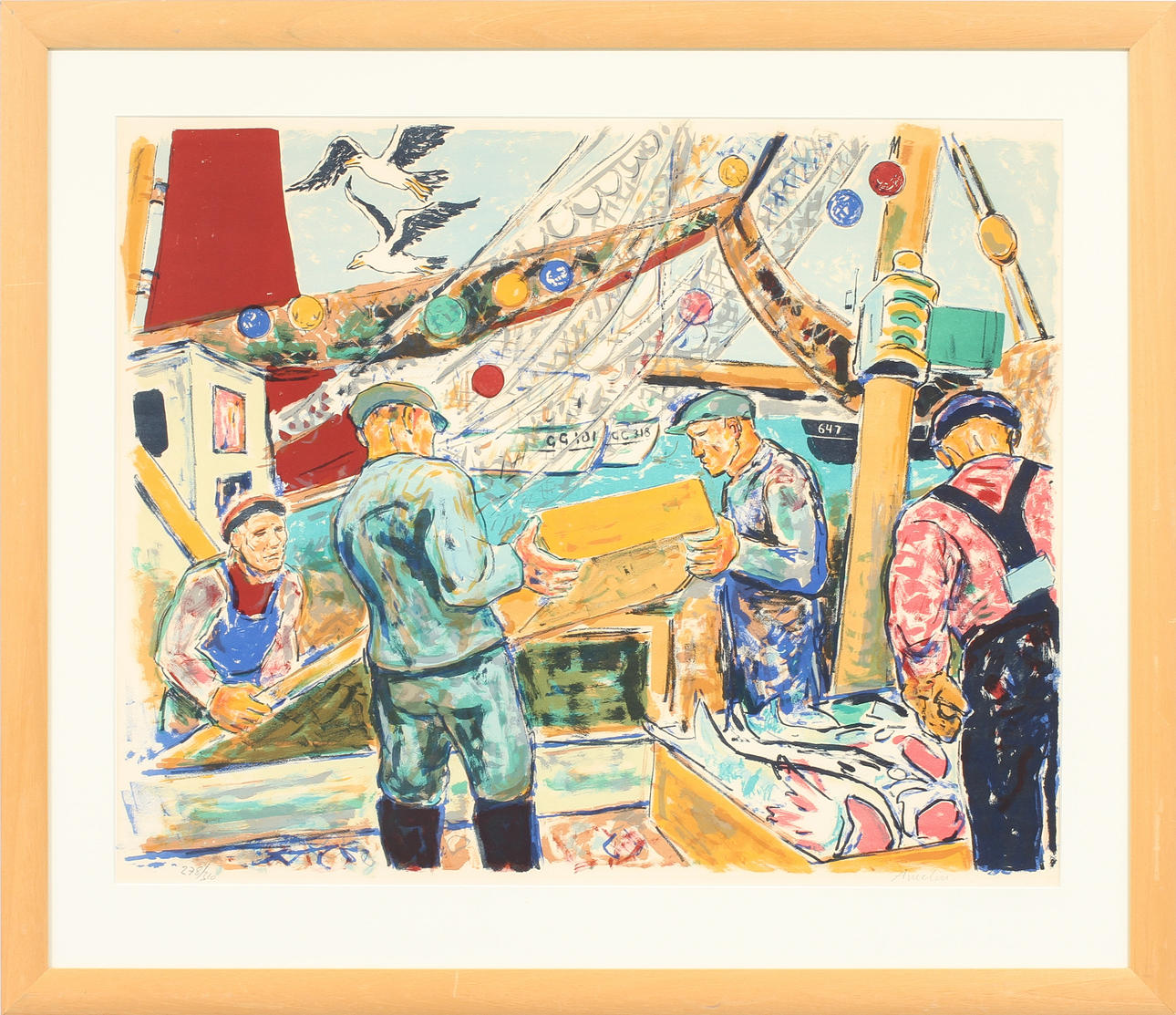 ALBIN AMELIN. Hamnarbetare, färglitografi, signerad och numrerad 278/310.