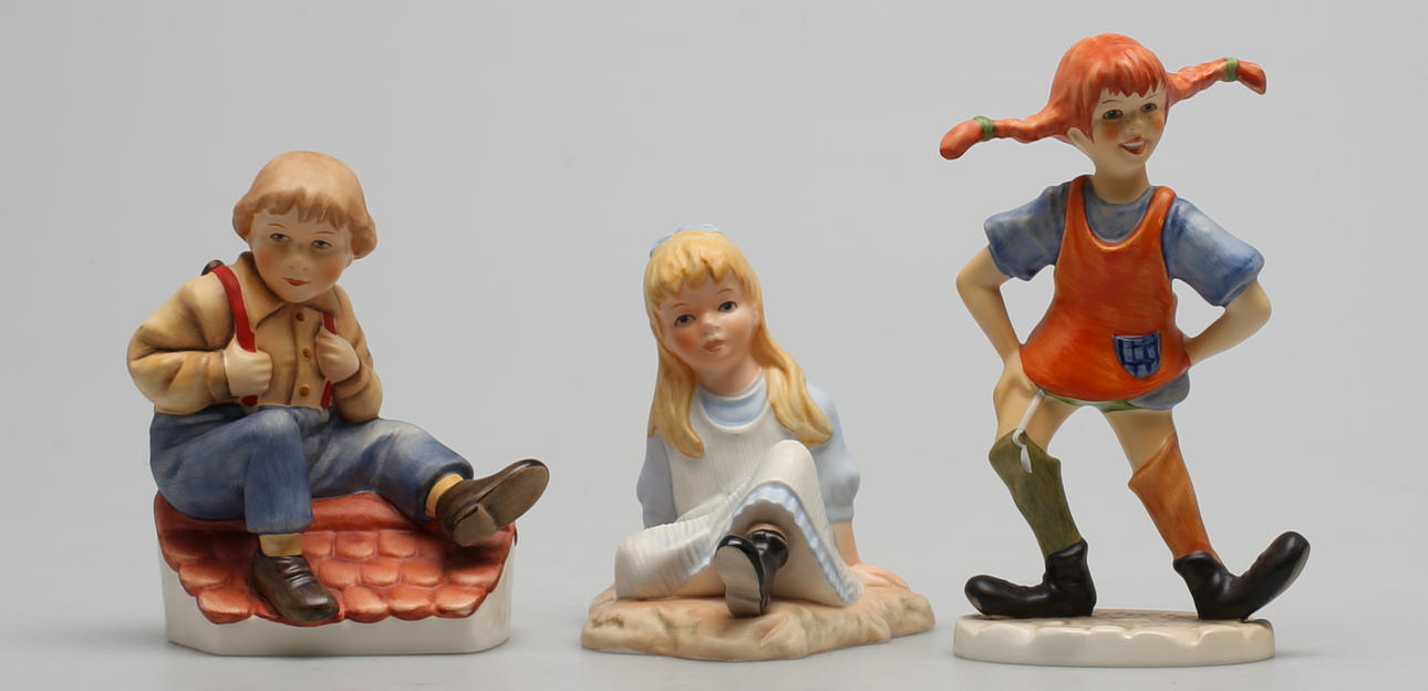 FIGURINER i porslin, 3 st, Goebel. Exclusice Edition Astrid Lindgren.
