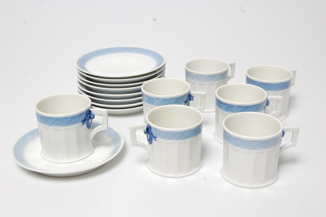 KAFFEKOPPAR, 16 delar, porslin, " Blå Vifte " Royal Copenhagen, 1.sort.