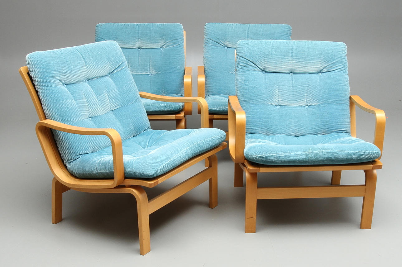 FÅTÖLJER 4 st, Karl-Erik Ekselius, för JOC, 1970-tal.