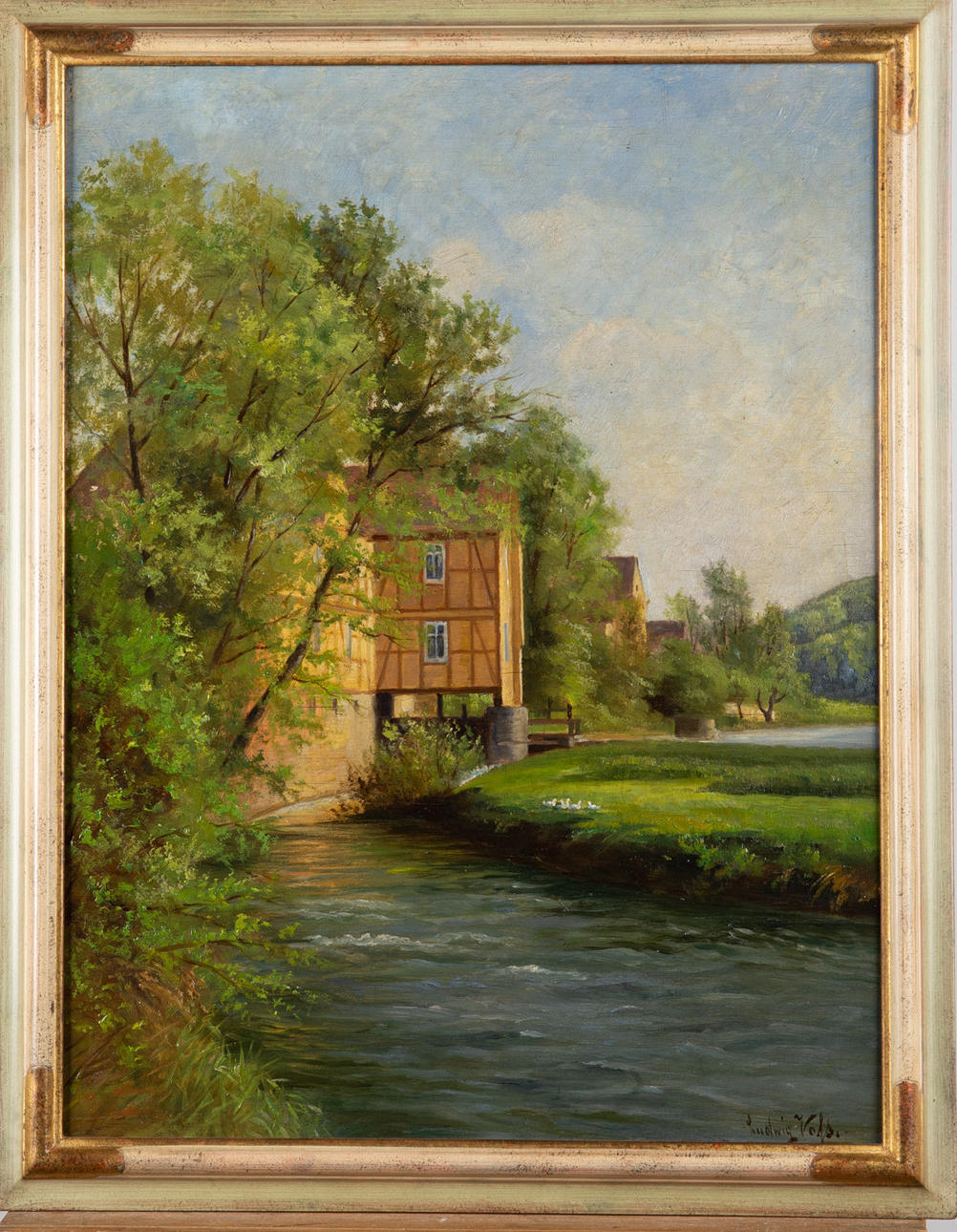 LUDWIG VOSS. Ludwig Voss, Gemälde, Landschaft mit Wassermühle.