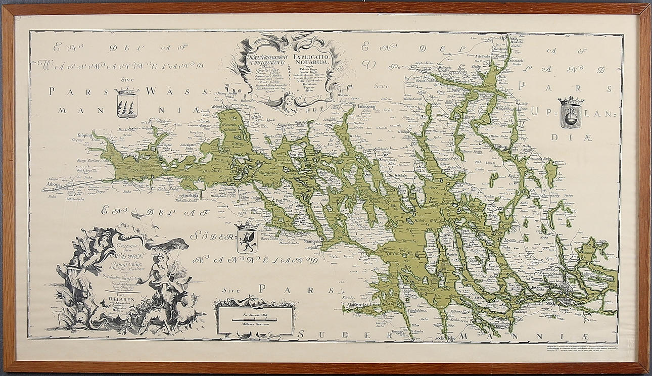 KARTA, Serigrafi, 1739 års karta över Mälaren. 1972.