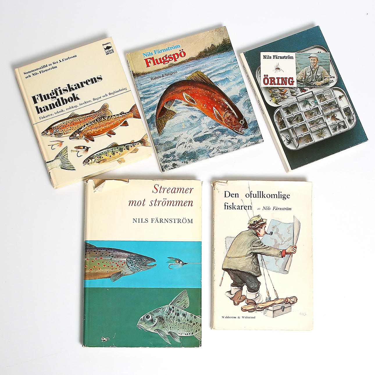 PARTI FISKEBÖCKER, 5 st, Nils Färnström. 1900-talets andra hälft.