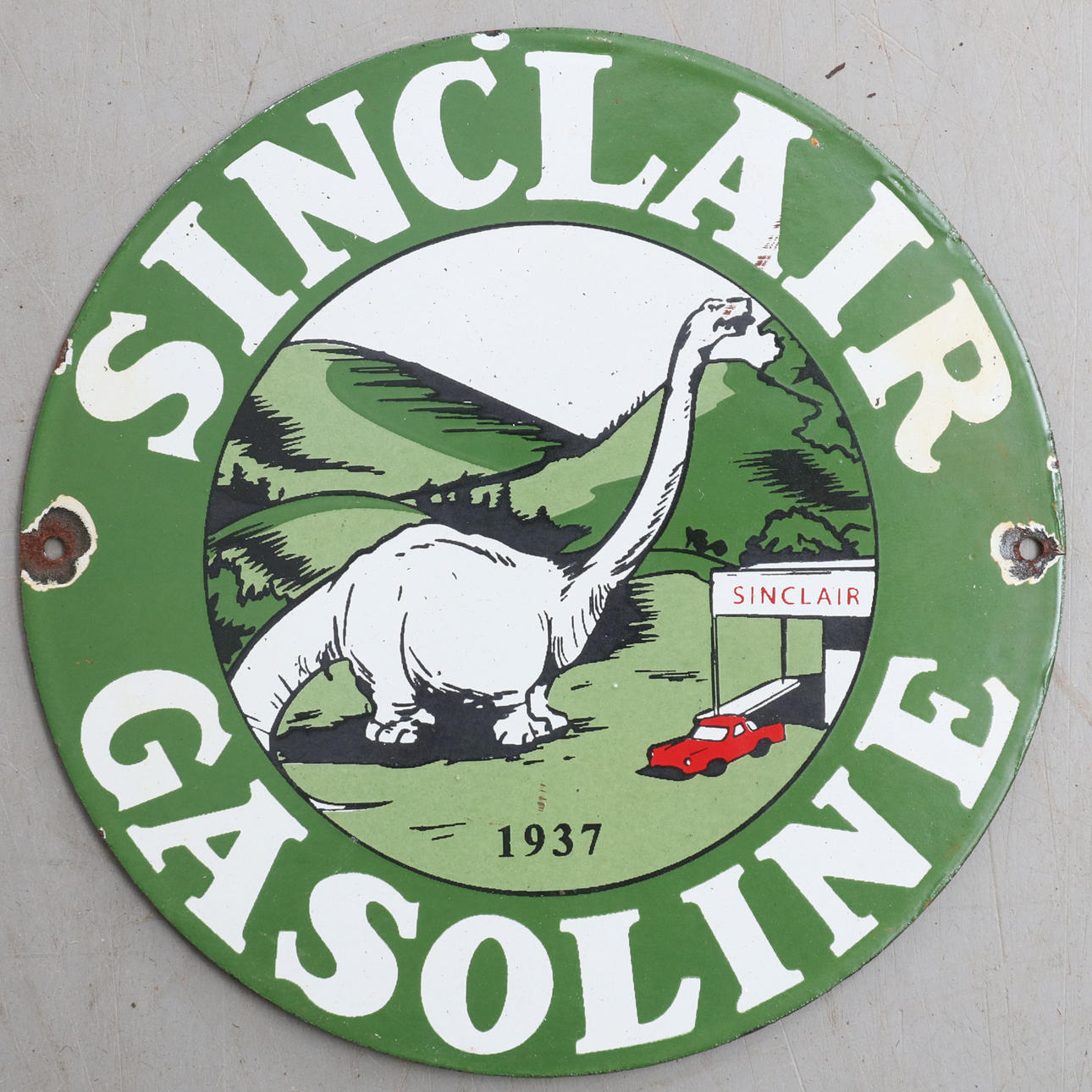 LETRERO DE ESMALTE, Gasolina Sinclair, 1937.