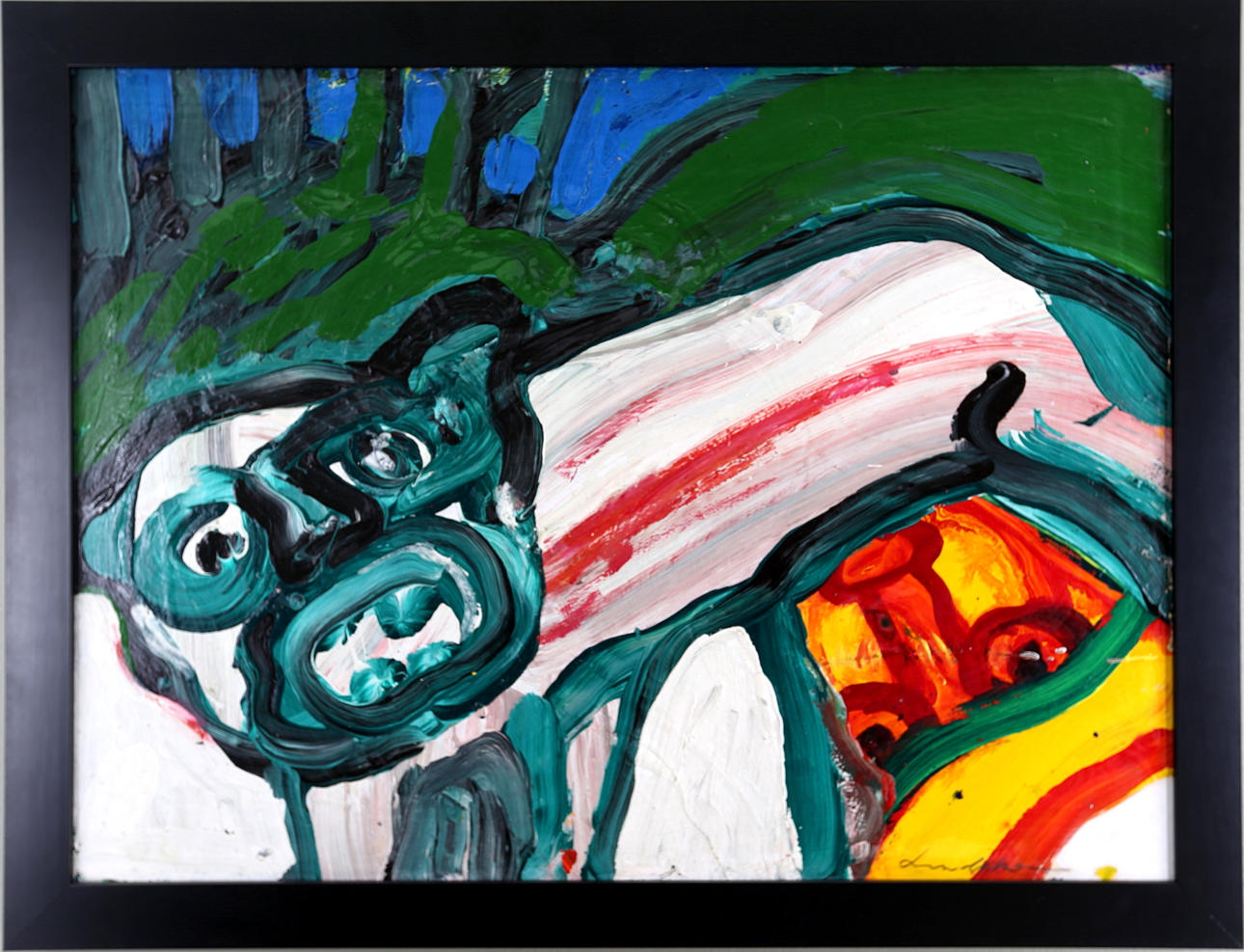 BENGT LINDSTRÖM. Grön hund, akryl, uppfordrad på duk, signerad Lindström.