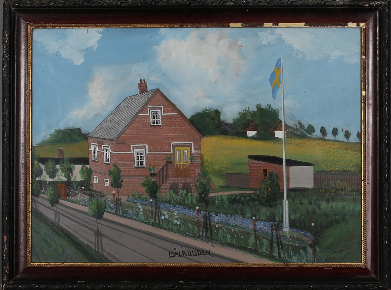 STEN STURE SANDGREN. Skånegård. Olja på pannå, signerad S - N.