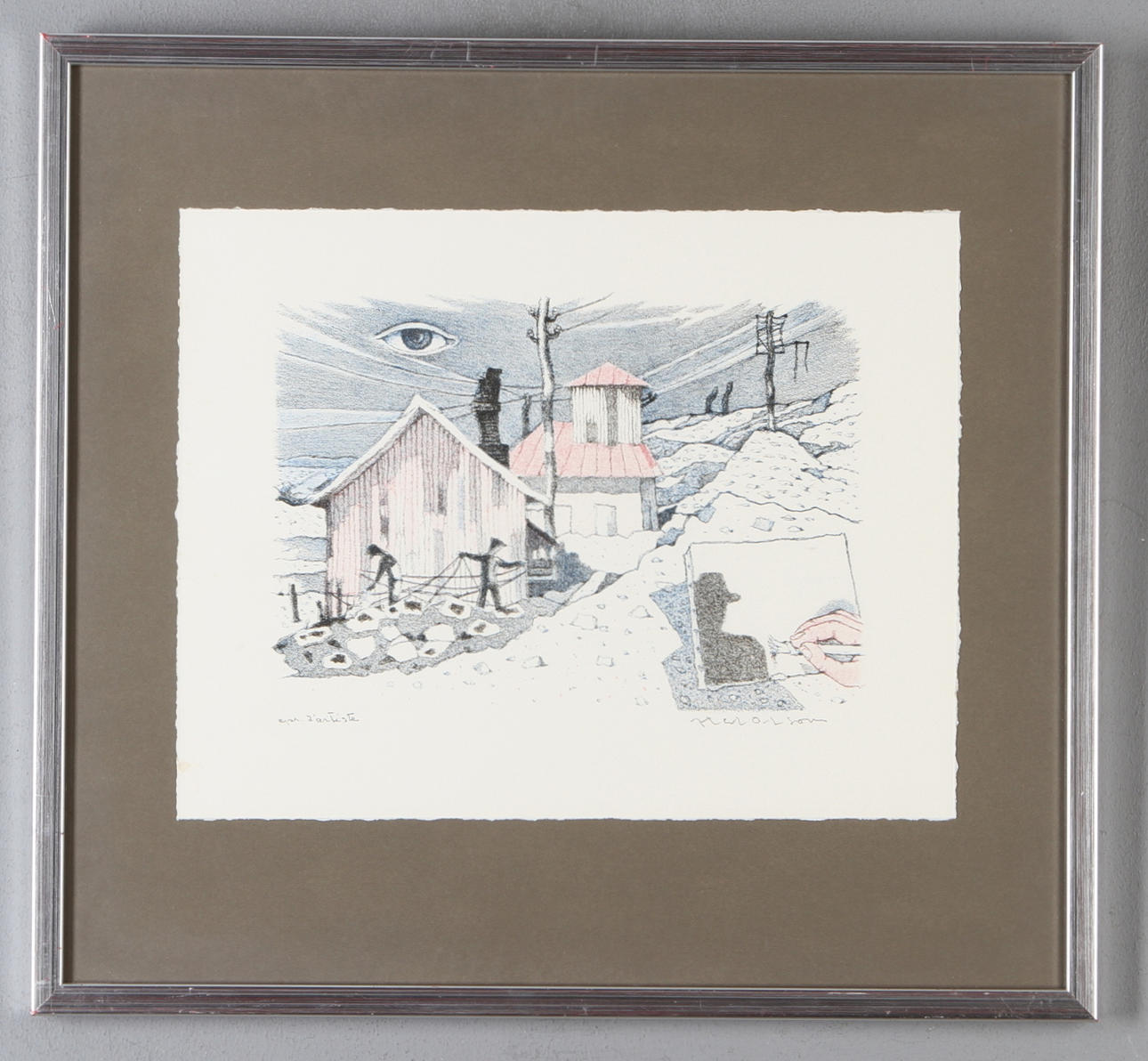 AXEL OLSON. Komposition, färglitografi, signerad, épreuve d'artiste.