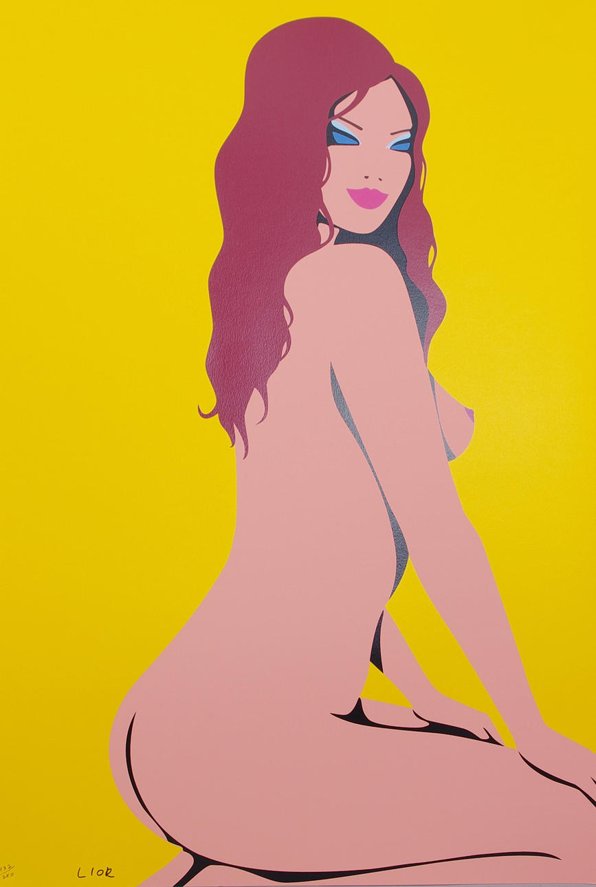 RON LIOR. "Sitting on a rainbow", färglitografi, signerad Lior.