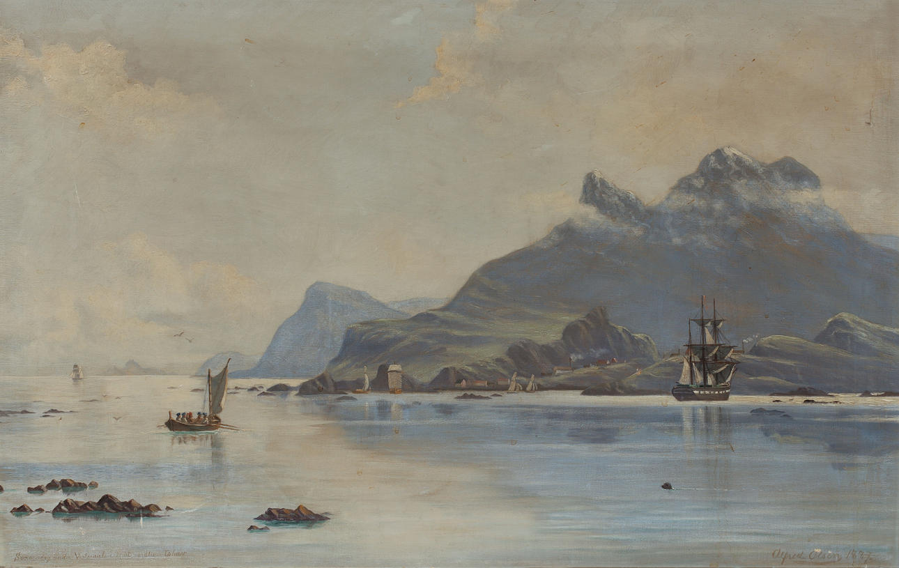 ALFRED OLSEN. Marine motif, oil on canvas, signed and dated 1877.