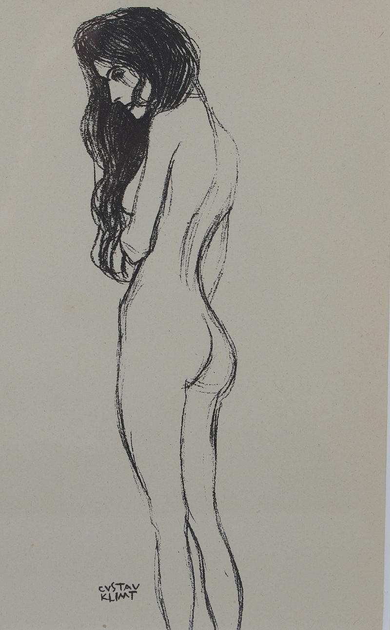 GUSTAV KLIMT. EFTER. Kvinna i profil, litografi efter en teckning.