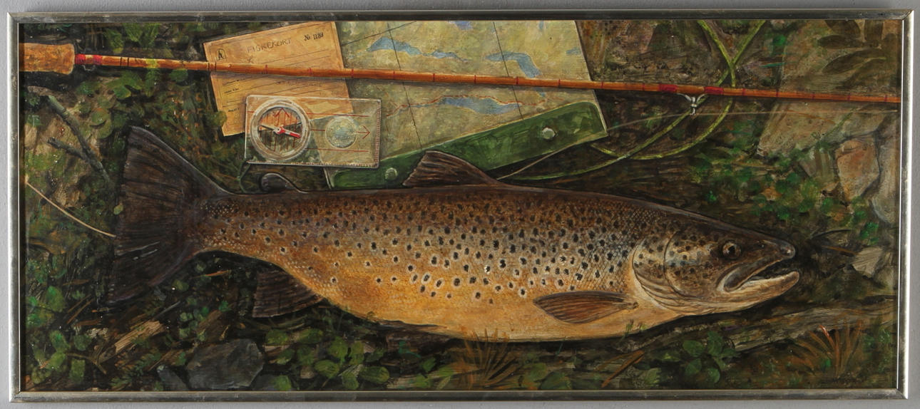 LEIF HÖGSTRÖM. Fisk, blandteknik på pannå, signerad L Högström.