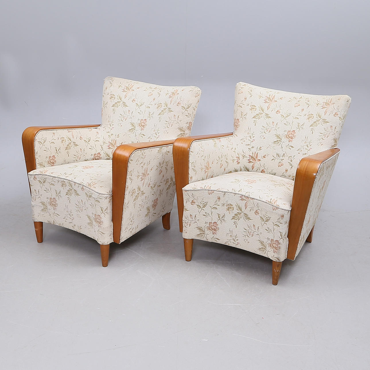 ARMCHAIRS, 1 pair, textile/wood, 1900s.
