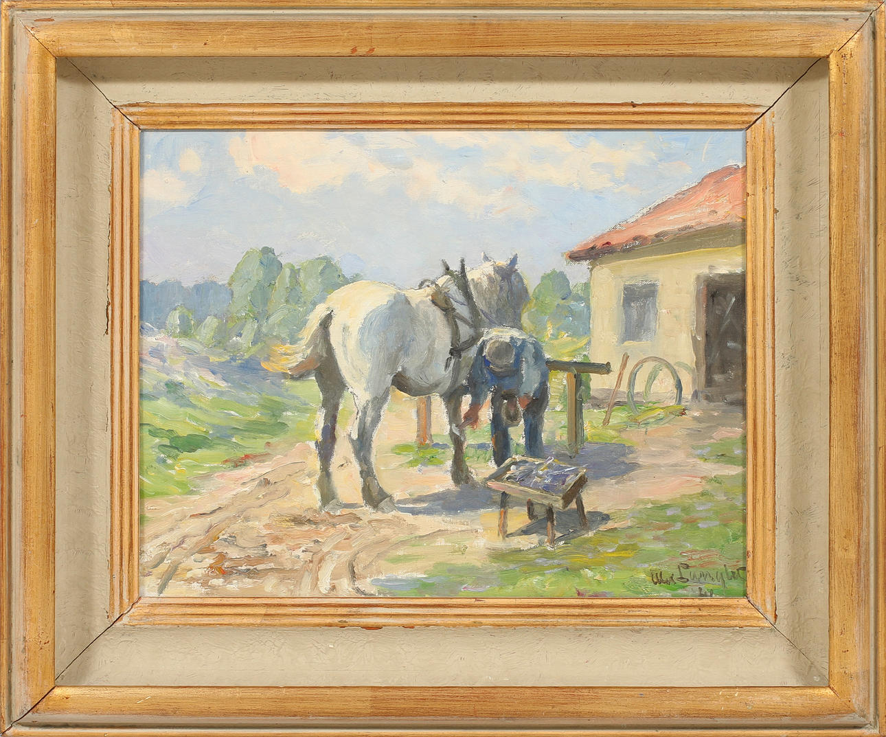 ALEXANDER LANGLET. Hovslagare i arbete, olja på duk, signerad 41.