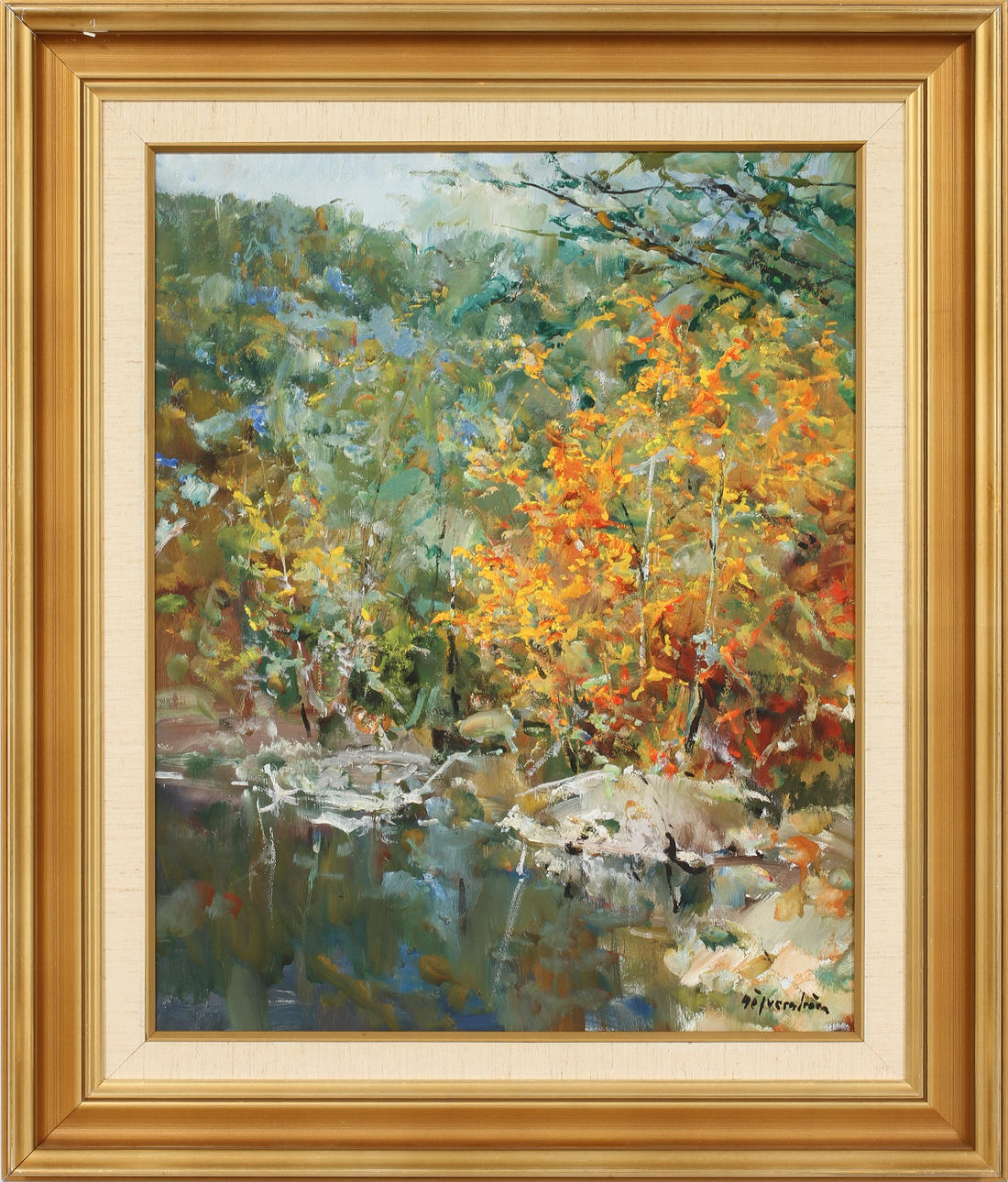 HUGO ÖFVERSTRÖM. "Höstmoiv, Rådasjön", olja på duk, signerad.