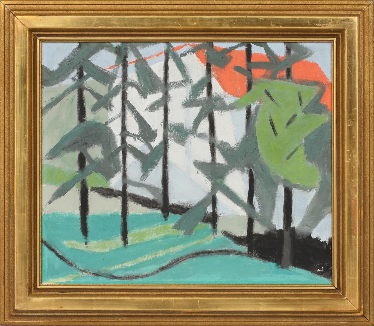 GUNNAR HÅLLANDER. "Vitgård" 1958, olja på duk, monogramsignerad.