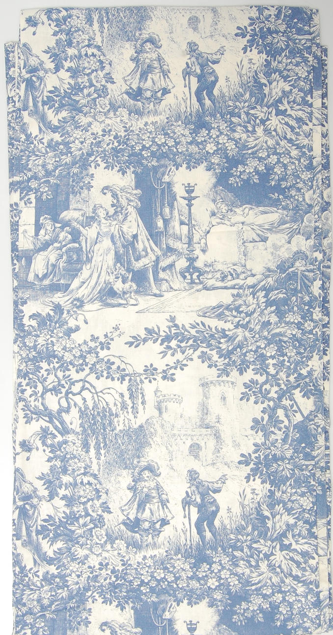 GARDINLÄNGDER, 5 st våder, 1 st Överkast, Toile de jouy " Törnrosa " Strömma Tyg.