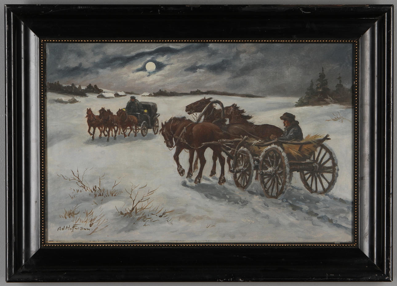 ADOLF OSKAR HOFFMANN. Hästskjutsen, olja på duk, signerad.